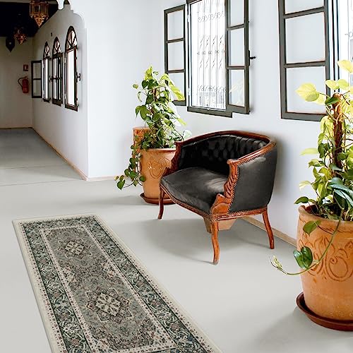 RUGGABLE Washable Vintage Runner Rug – Hendesi Heriz Sage 2.5x10, Stain-Resistant, Non-Slip Hallway Runner with Cushioned Pad – Machine Washable Rug for Hallway, Entryway, Living Room & Kitchen