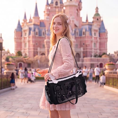 YFGBCX Lace Ita Crossbody Bag with Clear Window, Display Insert & Wing Pins (Black) - image 3