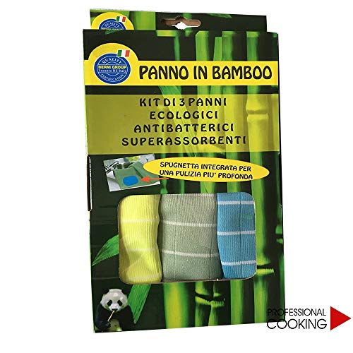 BERNIGROUP Kit 3 Panni Stracci in Bamboo ecologici antibatterici Super assorbenti