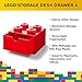 Room Copenhagen LEGO Storage Brick 4 Desk Drawer, 4-Stud Stackable Tabletop Storage Box, 6.2 x 6.2 x 4.4 In, Red