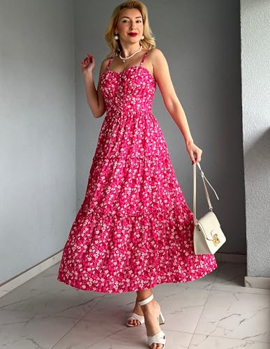 Image of GRACE KARIN 2026 Women's Spaghetti Vacation Sundress Summer Beach Flowy Boho Floral Maxi Dresses with Pockets