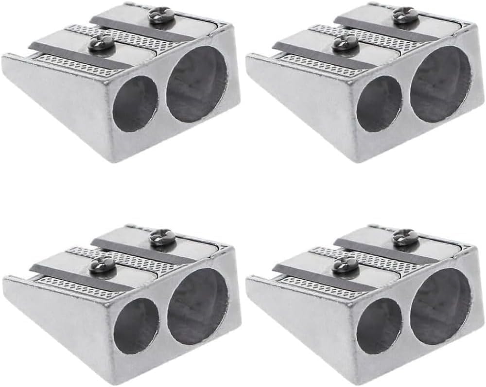 Makeup Pencil Sharpener Manual Double Hole Pencil Sharpener 2 Hole Metal Pencil Sharpener for Colored Graphite Pencils Colored Pencil Sharpener Home School Office Metal Pencil Sharpener 4 Pack