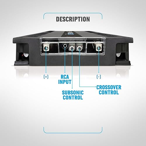 Miniatura 4 de Amplificador de graves de 1 canal para audio de vehículo - Amplificador de graves mono de alta potencia con filtro subsónico y filtro de paso bajo,