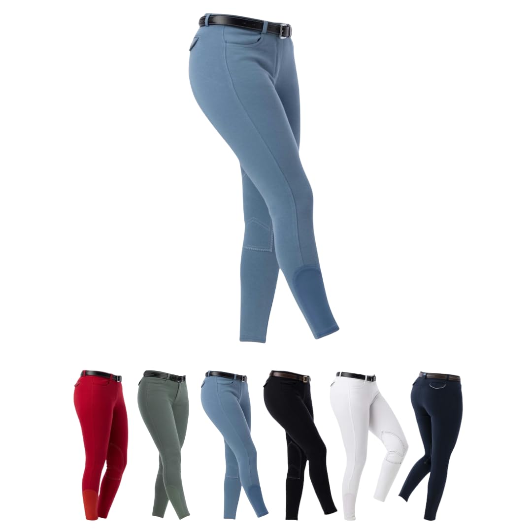 RIDING WORLD Pantalon d'équitation pour femme et enfant Alexandrie | Pantalon d'équitation avec genoux en tissu | avec poches avant | Legging d'équitation en six couleurs | Vêtements d'équitation en