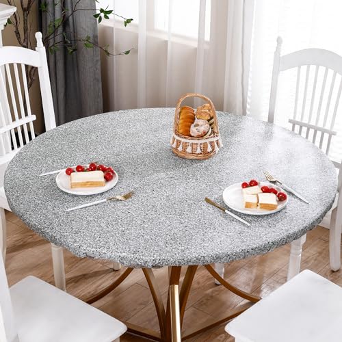 HRNJJYP Round Vinyl Fitted Tablecloth with Flannel Backing Elastic Edge Design Table Cover Waterproof Oil-Proof PVC Table Cloth Stain-Resistant Wipeable for 37"-44" Round Table by HRNJJYP - Used condition - Image 4