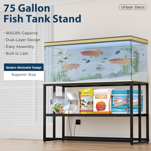 Image of Urban Deco 55-75 Gallon Fish Tank Stand with Power Outlets, 900LBS Capacity Aquarium Stand, Metal Fish Tank Stand Dual-Layer Design Terrarium Stand, Black