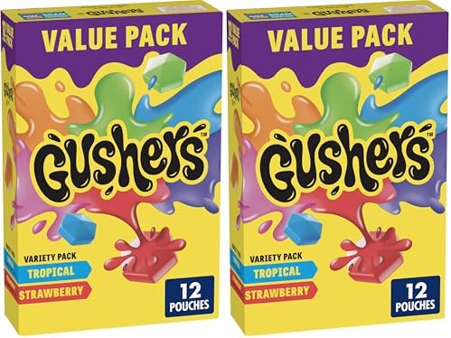 Gushers Fruit Flavored Snacks, Strawberry Splash and Tropical, 12 ct (Pack of 2)
