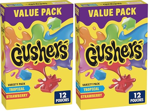 Gushers Fruit Flavored Snacks, Strawberry Splash and Tropical, 12 ct (Pack of 2)