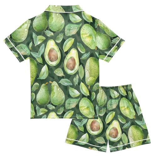 ALAZA Watercolor Avocado Leaf Green Satin Pajamas Set Short Sleeve Button Down Sleepwear Summer Pjs 2 Piece2