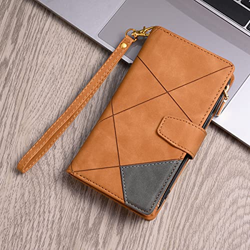 UEEBAI Wallet Case for Samsung Galaxy S21 Plus 5G, Vintage Premium PU Leather Cover Flip Case with Card Slots Magnetic Closure Zipper Pocket Kickstand Handbag with Hand Strap - Diamond Brown by UEEBAI - Image 8