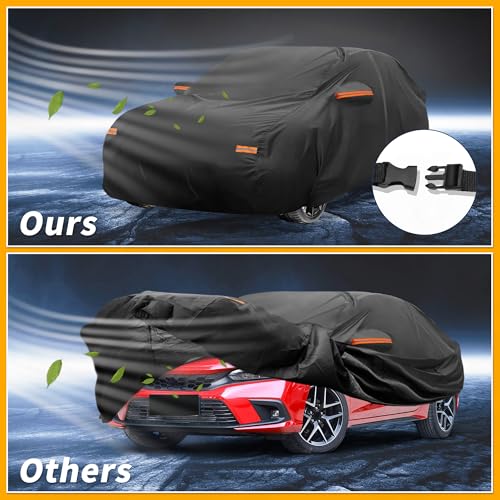 Image of Car Cover Waterproof All Weather Sun Rain Protection Full Exterior Cover for Honda Civic Sedan 190T-PU Black with Left Side Zippers