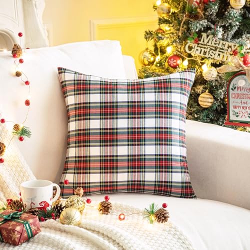 Image of AQOTHES Christmas Plaid Decorative Throw Pillow Covers Red White 22x22
