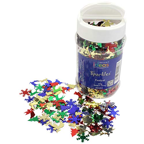 Bright Ideas Merry Christmas Sequins. 100g Jar Assorted Shapes Colours and Sizes for Arts & Crafts Ideal for Schools Home Crafting - Image 2