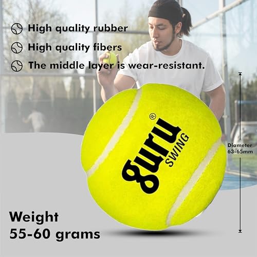 Image of GURU Lawn Tennis Ball, Light Weight Swing Cricket Ball (Yellow, 58g, Pack of 3)