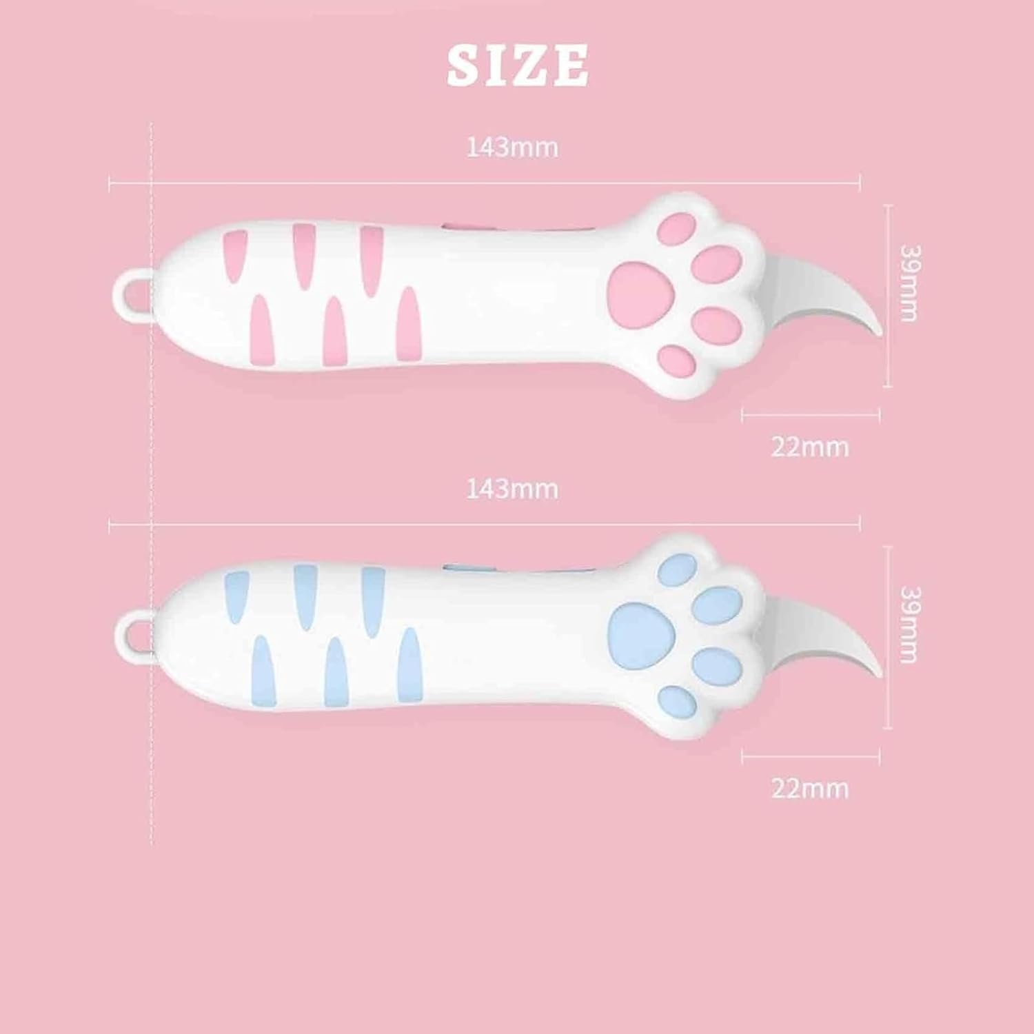 Cat Paw Box Cutter, Retractable Cat Claw Cute Cat Box Paper Cutter,Multifunctional Utility Knife,Cutters Envelope Opener for Boxes Envelopes, Packages, Paper Tapes(Pink+light Blue)