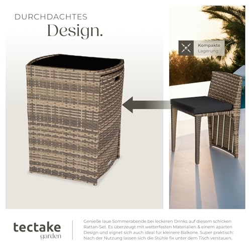 tectake® Poly Rattan Bistroset mit Aluminium Gestell, platzsparend zusammenschiebbar, Gartenmöbel Set mit 2 Stühlen und Tisch… – Ansicht 4
