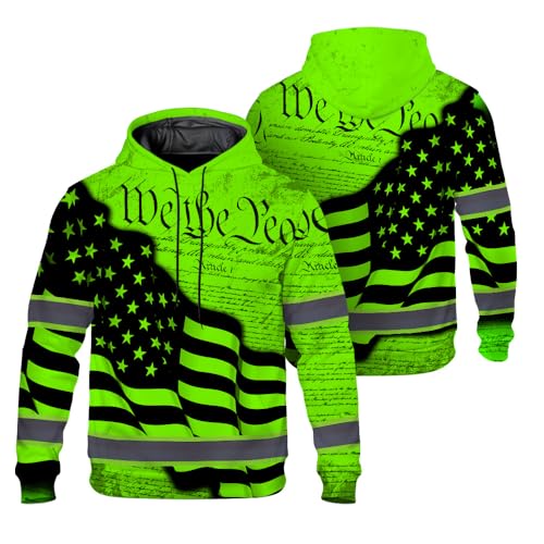 Maddly High Visibility Hoodie with Reflective strip US Flag Collection Safety Workwear for Worker Runner Trucker Patriotic