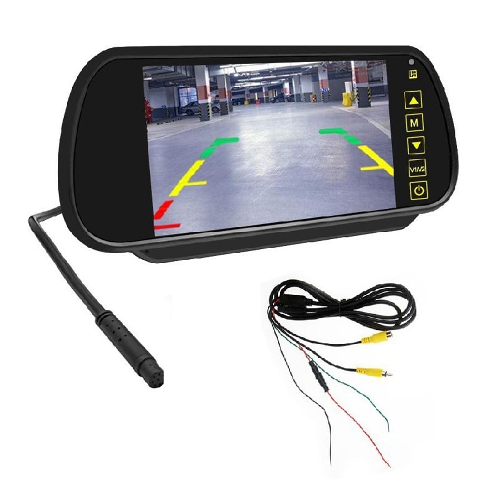 Monitor LCD per Auto da 7 Pollici con Specchietto Retrovisore, Schermo di Parcheggio, 2 Ingressi AV, Display Automatico per Assistenza Alla Telecamera Posteriore, Facile da Usare, Resistente