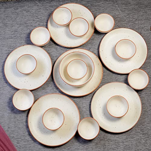 Image of Stoneware Handpainted Premium Ceramic 19 Pieces Dinner Set with 6 Dinner Plates & 12 Bowls with 1 Large Bowl, Serving for 6