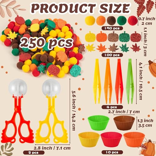 Image of EZdhuawuse Fall Sensory Bin Fillers Toys- 267Pcs Thanksgiving Gifts Fine Sorting Stacking Motor Toys for Kids, Autumn Glitter Felt Maple Leaf Pumpkin Sorting Activity for Preschool Early Development