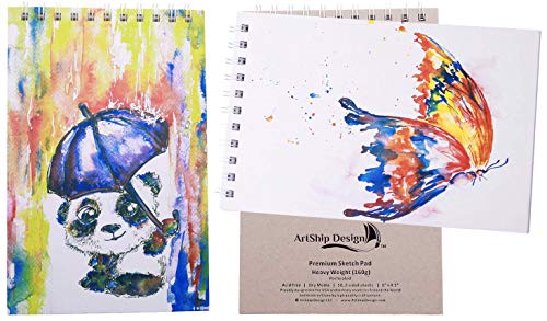 2 Pack Sketchbook Premium Hardcover Heavyweight (160g) Spiral Bound Gift Collectable (8.5x6 Panda and Butterfly)