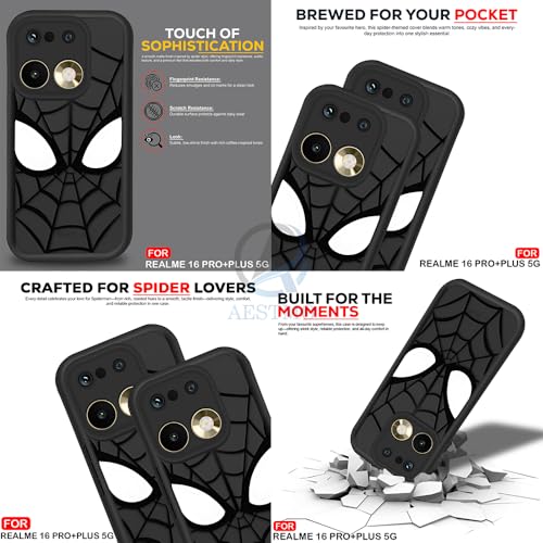 Image of AESTMO Back Case Cover for Realme 16 Pro Plus 5G Cover | Spidey Face Mask Design | Silicone Case | Full Body Protection | Camera Protection Back Cover for Realme 16 Pro Plus 5G (Black)