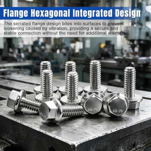 Image of Taiss 30PCS 1 /4-20 x 1 /2 Flanged Hex Head Bolts 304 Stainless Steel,Flange Hexagon Screws Fully Threaded 1 /4 Stainless Steel Bolts,1 /4 Bolt
