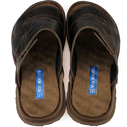 Chinelo Sandália Masculina Em Couro Marrom De Tiras Way Boots