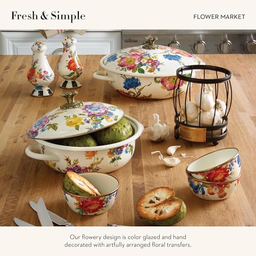 MACKENZIE-CHILDS-Enamel-Pinch-Bowl-Small-Bowl-for-Kitchen-Ingredients-15-Cup-Capacity-White-Flower-Market MACKENZIE CHILDS Enamel Pinch Bowl Small Bowl for Kitchen Ingredients 15 Cup Capacity White Flower Market