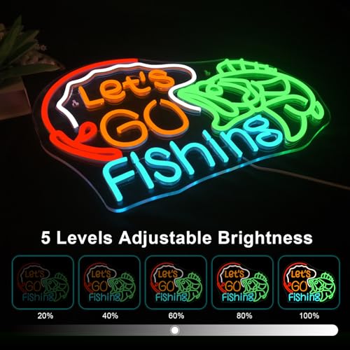 Image of Lucunstar Let's Go Fishing Neon Sign Dimmable Fish Neon Light for Wall Decor LED USB Powered Fishing Hook Lights for Bedroom Living Room Man Cave Yacht Decor Men Gifts