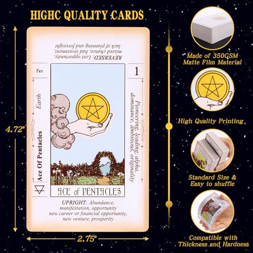 Image of Tarot Cards with Guide Book, 78 Classic Original Tarot Cards Deck Fortune Telling Game with Meanings on Them for Beginners to Expert