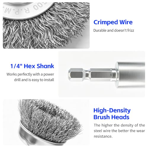 Image of 1 /4 Inch Wire Brush for Drill 10 Pcs Set Steel Wheel for Rust Removal