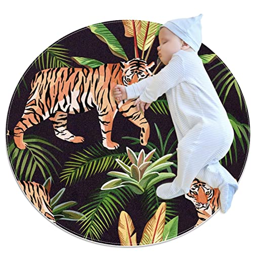 Alfombra tigre y hojas tropicales alfombra de área de juego para niños 80cm 2