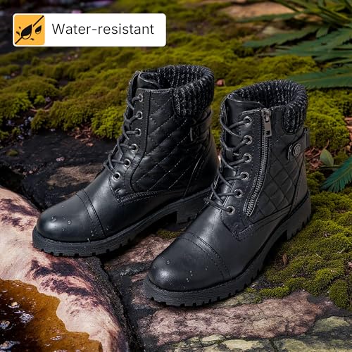 Vepose Women's Black Ankle Boots, Lace up Casual Combat Booties, Size 8.5 US - 927 Knitting Wool (CJY927 black 08.5) by Vepose - Used condition - Image 3