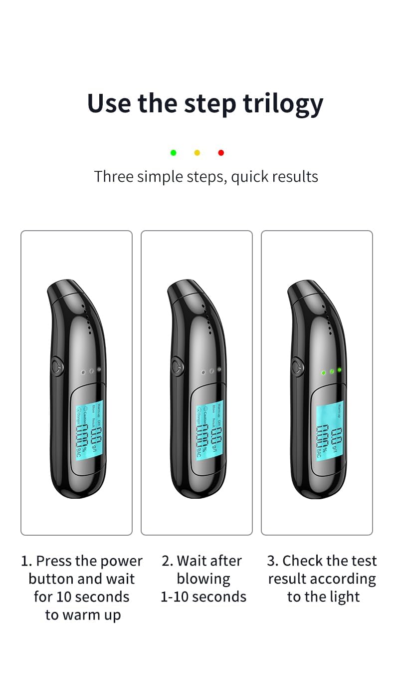 Alcoholímetro Homologado dgt, Alcoholímetro Portátil Certificado Profesional Digital Recargable por USB Alcoholimetro Sensor semiconductor A7
