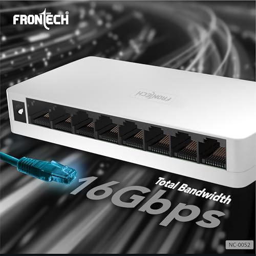 Image of FRONTECH 8 Port Gigabit Ethernet Switch | 10 /100 /1000Mbps | Plug & Play LAN Hub for Router, Computer, Gaming Console, Printer & IP Camera | Wall Mountable | Hi-Speed Network Switch (NC-0052)