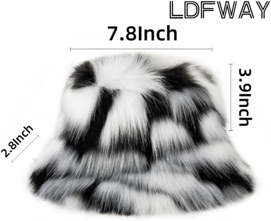 Winter Fluffy Faux Fur Bucket Hat for Women Fuzzy Warm Fisherman Cap Outdoor Thick Winter Rainbow Plush Hat - Image 2