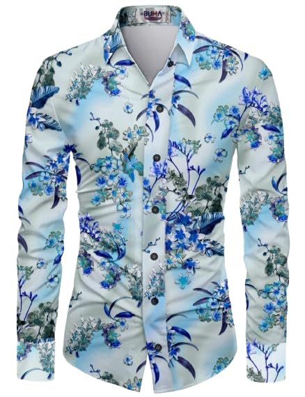 buha Men’s Unstitched Shirt Fabric 2.25 Mtr Multicolor Digital Floral Cotton Material for Casual & Office Wear Shirts-picture-32