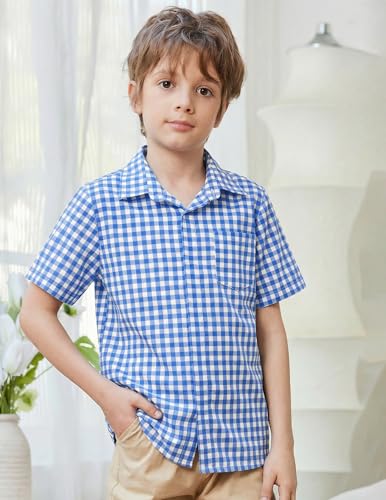 Image of Arshiner Boys Short Sleeve Dress Shirts Solid Button Down Shirts | formal Uniform School Shirt, for 4-12 Years, Hidden Buttons, with Chest Pocket, Regular Fit, Summer Tee top for Kids