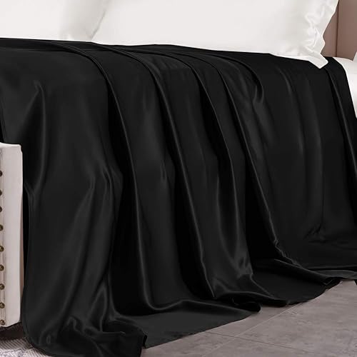 THXSILK 25 Momme Seide Betttuch/Bettlaken/Haustuch, 100% Maulbeerseide Bettwäsche, Nahtlos Schwarz Seiden Bettlaken, 180x260 cm - Schwarz - 180x260cm
