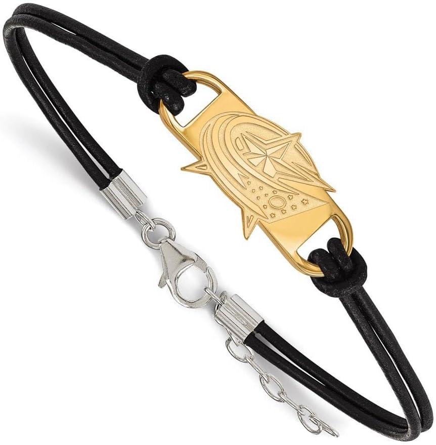 LogoArt Gold Plated Sterling Silver Columbus Blue Jackets Leather Bracelet Small Ce GP014BJA-7