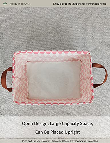 Image of Rectangular Fabric Storage Box, Decorative Basket and Finishing Basket with Handle are Used for The Storage of Clothes, Books and Sundries(Pink Triangle) 1