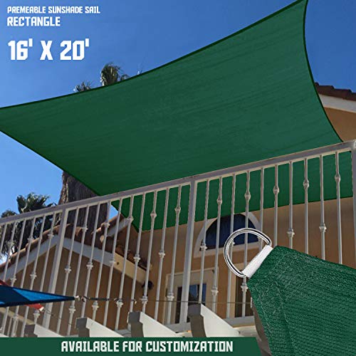 TANG Sunshades Depot 16' x 20' Dark Green Sun Shade Sail, Rectangle Permeable