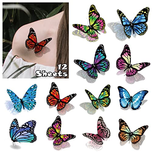 Acevegue 110 Pièces Faux Tatouages, 3D Coloré Petits Papillons Tatouages Ephemere Femme Déco Papillons, Tatouages Adultes Adhésifs à Coller Autocollant...