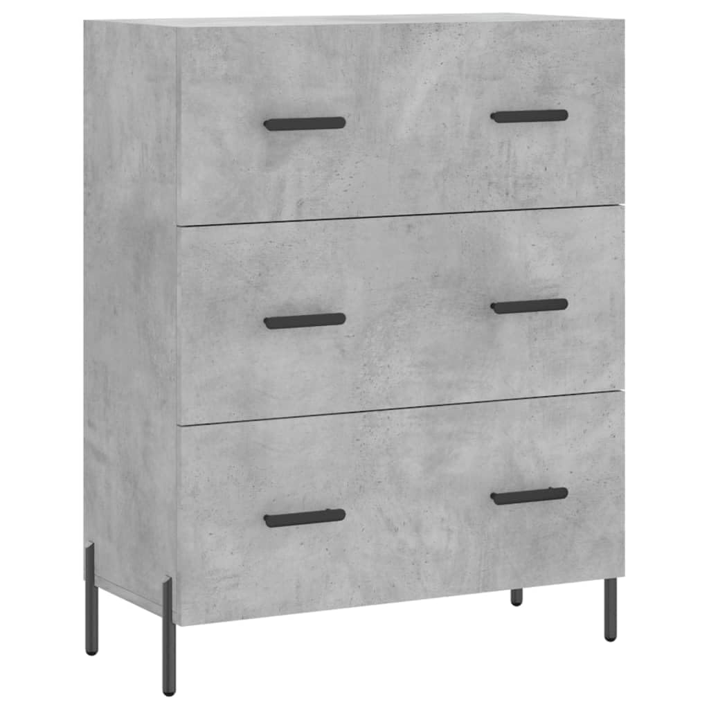 Credenza grigio cemento, 69,5 x 34 x 90 cm, comò con 3 cassetti