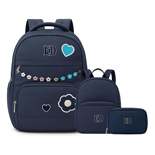 Kit Mochila De Costas, Mochilinha Lancheira e Estojo Juvenil Feminino Escolar 3 Peças