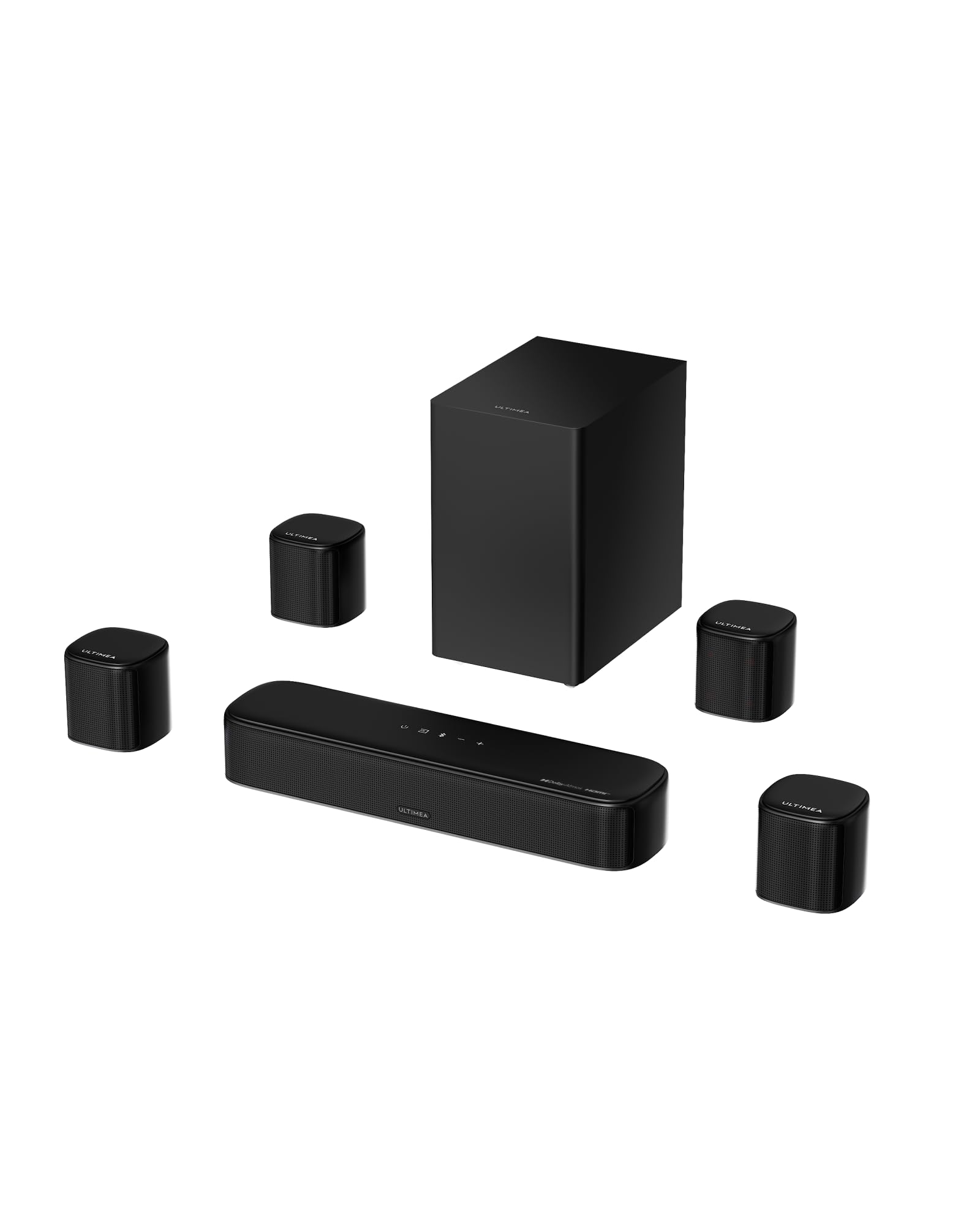 ULTIMEA Barra de Sonido 7.1CH para TV, Sistema de Sonido Dolby Atmos con 4 Altavoces envolventes, VoiceMX, BassMX, 420W de Potencia máxima, HDMI eARC, Control por App, Aura A60 Pro, Modelo 2026