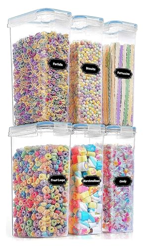 Image of Kitchen Storage Container Set of 6pc Food Safe & BPA Free Plastic Kitchen Containers and Jars 500ml Cereal Dispensers Airtight Fridge Container with Leakproof Lid (2.1L, Rectangular, Transparent)