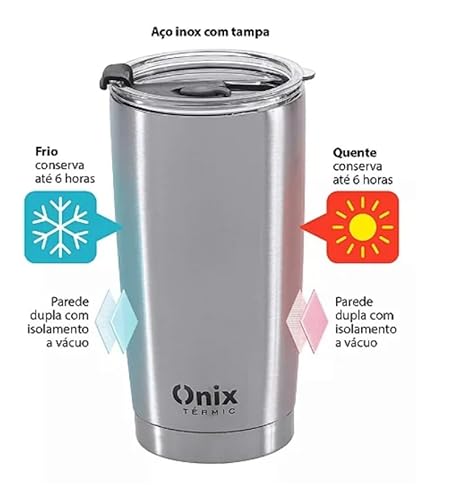 Onix Copo Térmico, 580ml, Tampa com Vedação em Silicone, BPA Free, 17cm Altura