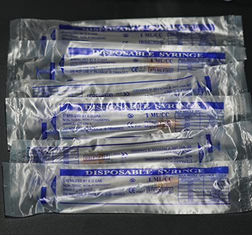 Image of 100 Pack 1ml 25Ga Plastic Syringe with Measurement for Scientific Labs, Industrial Dispensing Animal and Pet Supplies, Disposable Individually Wrapped (100, 1ml 25Ga)